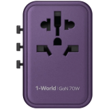 Momax 1-World 70W GaN 3C2A +AC 旅行充電插座 - 紫色 (UA8AUKU) | 內置JP/US、AU、EU、UK插座 | 香港行貨