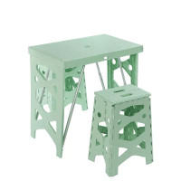 CampRest PP 長桌款便攜式戶外折疊桌椅套裝 - 綠色 |1桌2椅套裝 | 簡易打開折疊
