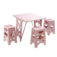 CampRest PP 方桌款便攜式戶外折疊桌椅套裝 - 粉紅 |1桌4椅套裝 | 簡易打開折疊