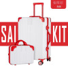 20寸復古鋁框旅行子母行李箱 - 紅白 | 密碼鎖+萬向輪
