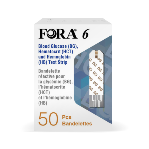 瑞士 FORA 福爾6合1血糖機 - 3合1 血糖/血比容/血紅蛋白試紙 (50張)