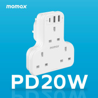Momax ONEPLUG 3位T型插座3AC+2A1C 拖板 - 白色 (US6UKW) | PD20W 快速充電 | USB充電 | 香港行貨