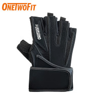 OneTwoFit OT051701 加長腕帶專業健身手套 (一對) | 立體矽膠防滑掌墊 | 手指拉釦設計
