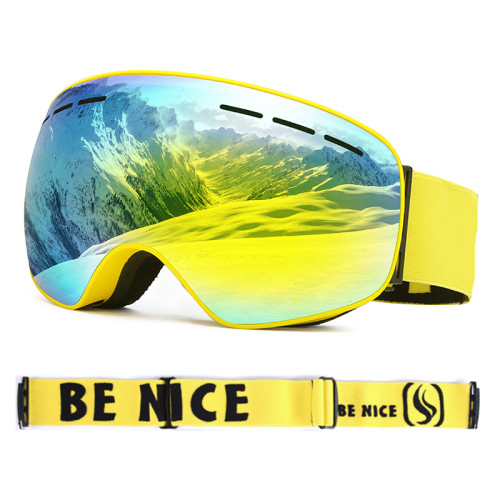 BENICE 兒童款滑雪眼鏡 SNOW-5006 - 黃框/茶鍍Revo金 | 附滑雪鏡盒及滑雪鏡袋