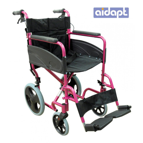 Aidapt 愛意達 輕巧式折疊鋁合金輪椅 - 粉色 | 可調節腳踏高度 | 帶安全帶 | 香港行貨