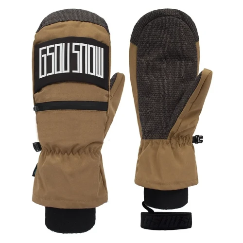 Gsou Snow 防水包指滑雪手套 - 咖啡色 M | 拉鏈雪卡收納袋