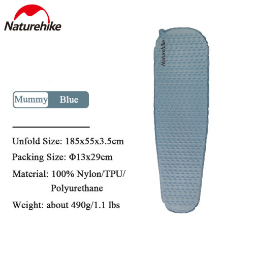 Naturehike 超輕自動木乃伊型充氣睡墊 (CNK2300DZ013) | 僅重490g | 自動充放氣 - 藍色S碼