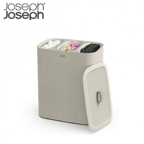 Joseph Joseph Tota Trio 三隔分類洗衣籃 - 90升 (米色) | 三格30升分隔袋 | 易於攜帶的提手