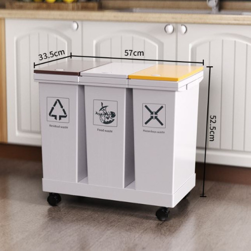 日系家居60L三筒按壓式分類垃圾桶 | 底部輪子方便移動 | 單筒容量20L