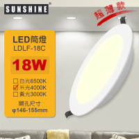 Sunshine 18W LED一體化超薄筒燈 - 米光 | 開孔尺寸146-155mm | 直徑177.5mm