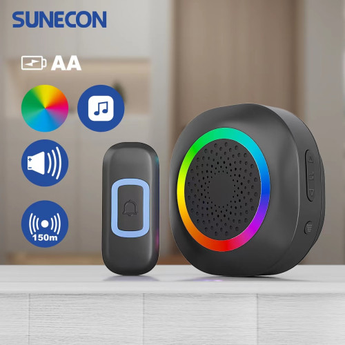 Sunecon AA電池LED彩光門鐘 - 黑色 | 彩色指示燈 | 5級音量調校 | 香港行貨
