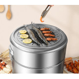 雙層不銹鋼圓筒形焚化爐式BBQ燒烤爐 | 健康燜烤 | 輕易串燒