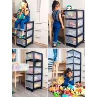 抽屜式可移動收納櫃 | 黑框透明抽屜| 北歐進口PP材料 -3層