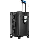 行之旅WalkTrip大容量鋁框20吋行李箱-雅丹黑 | 標準款登機箱 | 多功能設計 | 黃金3：7深倉結構