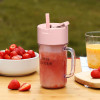 升級版無線榨汁杯連飲管 - 粉紅色 | 小型家用便攜榨汁杯 電動榨汁機 10葉刀片7.4V