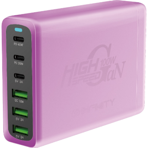 InfinityT100W GaN 100W 6輸出充電器-紫色 | Type-C同時最高75W•USB同時最高48W | 香港行貨 | 一年保養