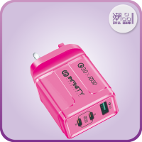 Infinity PC40S 3PORT 1U2C 40W插牆式充電器-粉紅色 | 支持快充20W | 比傳統速度快6倍 | 香港行貨 | 一年保養