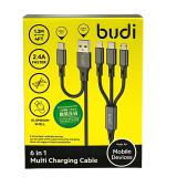 BUDI 6合1多功能充電線 | 2.4A快速充電 USB/Type-C頭 | DC203T512B  -(黑色)