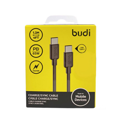 BUDI Type-C to Type-C 65W 快速充電線數據線 (1.2m) | DC230TT12BS -(黑色)