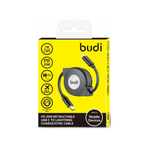 BUDI 充電線理線器(1米) 20W | 旅行必備 | 無纏繞設計 Type-C至Apple Iphone Ipad -(黑色)