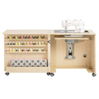 SG-1摺疊式縫紉專用桌 | 升降可移動衣車檯 |附上綫軸收納空間 - 橡木色