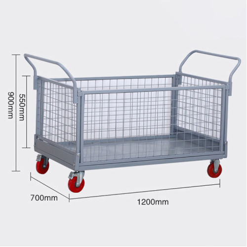 折疊網格手推車 | 倉儲車間物料車 | 圍欄拉貨搬運車 - 4寸大號