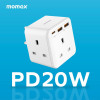 Momax ONEPLUG PD20W 2A1C 3位萬能插蘇 - 白色 | PD20W快速 | PD3.0/ＱC3.0快充 | 香港行貨