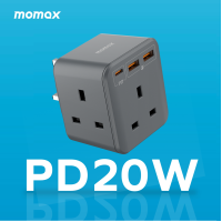 Momax ONEPLUG PD20W 2A1C 3位萬能插蘇 - 灰色 | PD20W快速 | PD3.0/ＱC3.0快充 | 香港行貨