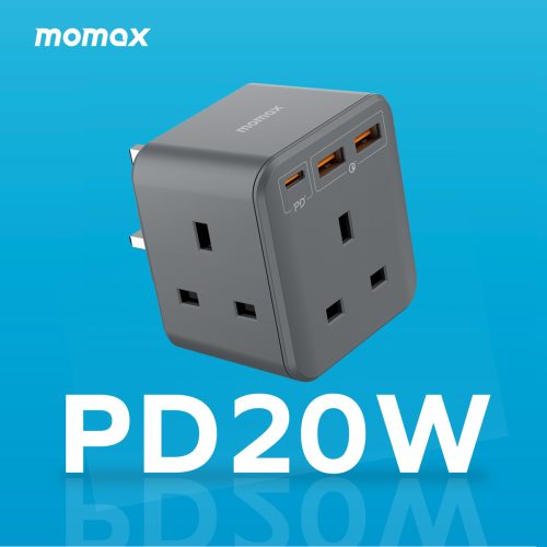 Momax ONEPLUG PD20W 2A1C 3位萬能插蘇 - 灰色 | PD20W快速 | PD3.0/ＱC3.0快充 | 香港行貨