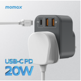 Momax ONEPLUG PD20W 2A1C 1位萬能插蘇 - 灰色 | PD20W快速 | PD3.0/ＱC3.0快充 | 香港行貨