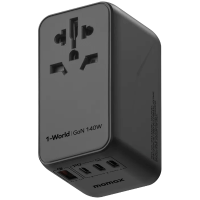 Momax 1-World 140W 4-插口 + AC旅行充電插座(內附140W USB-C充電線) - 黑色 | 內置JP/US、AU、EU、UK插座 | 香港行貨