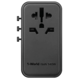 Momax 1-World 140W 4-插口 + AC旅行充電插座(內附140W USB-C充電線) - 黑色 | 內置JP/US、AU、EU、UK插座 | 香港行貨