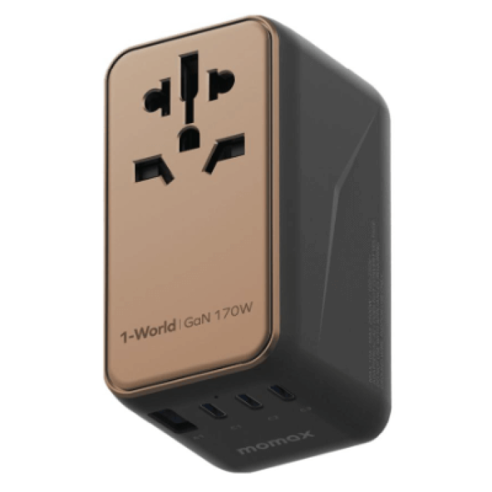 Momax 1-World 170W 4-插口旅行充電插座 ( 內附140W USB-C充電線 ) - 砂岩色 | 內置JP/US、AU、EU、UK插座 | 香港行貨