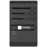 Momax 1-World 70W 3-插口 + AC 旅行充電插座 - 黑色（UA18UKD） | 內置JP/US、AU、EU、UK插座 | 內置伸縮充電線 | 香港行貨