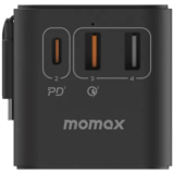 Momax 1-World 70W 3-插口 + AC 旅行充電插座 - 黑色（UA18UKD） | 內置JP/US、AU、EU、UK插座 | 內置伸縮充電線 | 香港行貨