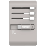 Momax 1-World 70W 3-插口 + AC 旅行充電插座 - 灰色（UA18UKE） | 內置JP/US、AU、EU、UK插座 | 內置伸縮充電線 | 香港行貨