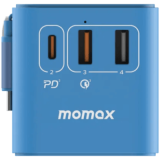 Momax 1-World 70W 3-插口 + AC 旅行充電插座 - 藍色（UA18UKB） | 內置JP/US、AU、EU、UK插座 | 內置伸縮充電線 | 香港行貨