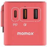 Momax 1-World 70W 3-插口 + AC 旅行充電插座 - 紅色（UA18UKR） | 內置JP/US、AU、EU、UK插座 | 內置伸縮充電線 | 香港行貨