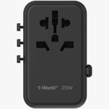 Momax 1-World+ 25W GaN 3-插口+ AC 旅行充電插座 - 黑色（UA20UKD） | 內置JP/US、AU、EU、UK插座 | 內置伸縮充電線 | 香港行貨