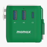 Momax 1-World+ 25W GaN 3-插口+ AC 旅行充電插座 - 綠色（UA20UKG） | 內置JP/US、AU、EU、UK插座 | 內置伸縮充電線 | 香港行貨