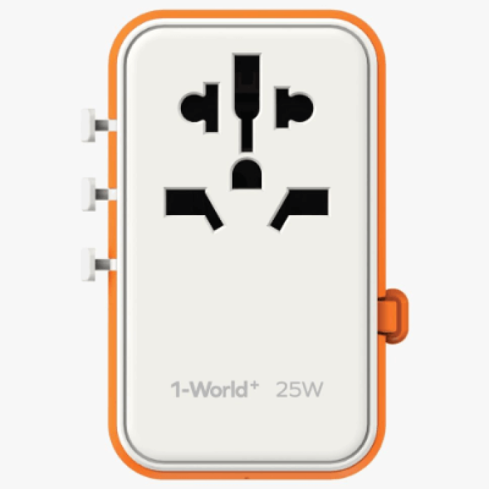 Momax 1-World+ 25W GaN 3-插口+ AC 旅行充電插座 - 橙色（UA20UKM） | 內置JP/US、AU、EU、UK插座 | 內置伸縮充電線 | 香港行貨