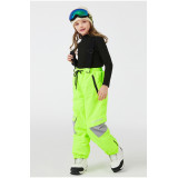 ARCTIC QUEEN 兒童防水背帶滑雪褲 | 加厚保暖 單板雙板滑雪褲 - 螢光綠L碼