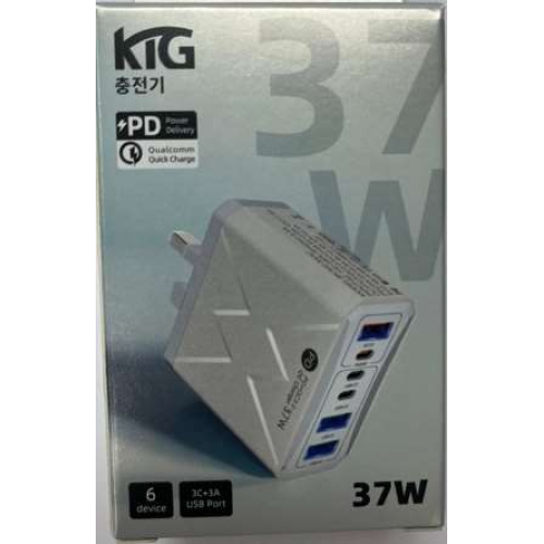 KTG 韓國KC-637 37W 6位PDQC快速充電器插頭 |USB-Ax3+USB-Cx3