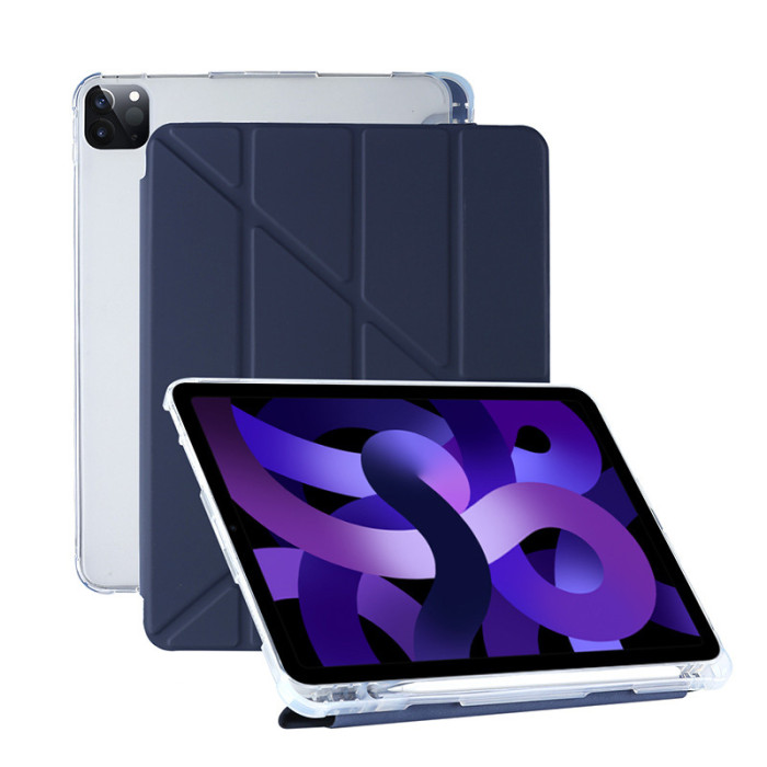 iPad 變形Y折帶筆槽保護殼 - 深藍色 - iPad 10.2吋【7代/8代/9代通用】| Y型折疊設計 | TPU材質軟殼 | 全方位保護 | 一體式筆槽 | 精準孔位裸機手感