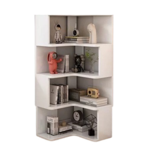 實木落地轉角櫃 - 4層暖白色  | L型拐角櫃 | 多元儲物收納裝飾