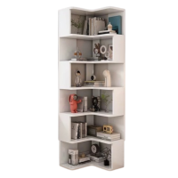 實木落地轉角櫃 - 6層暖白色  | L型拐角櫃 | 多元儲物收納裝飾