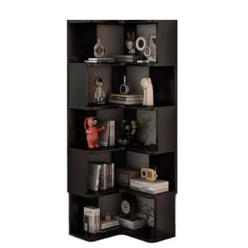 實木落地轉角櫃 - 5層黑色  | L型拐角櫃 | 多元儲物收納裝飾