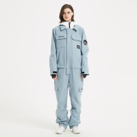 COUVGICN 男女情侶款成人滑雪服套裝 - 藍灰色 - XS碼 | 多口袋實用 | 單/雙板滑雪專用 | 時尚外觀設計 | 保暖防風性能優異 | 舒適穿著