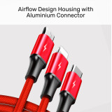 UNITEK C4049RD - 3合1 USB-A 尼龍編織線身快充充電線（1.2m） - 紅色 | Lightning | Type-C | Micro | 可同時充3台裝置 | 最高每端口 5V2.4A | 香港行貨