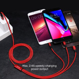 UNITEK C4049RD - 3合1 USB-A 尼龍編織線身快充充電線（1.2m） - 紅色 | Lightning | Type-C | Micro | 可同時充3台裝置 | 最高每端口 5V2.4A | 香港行貨